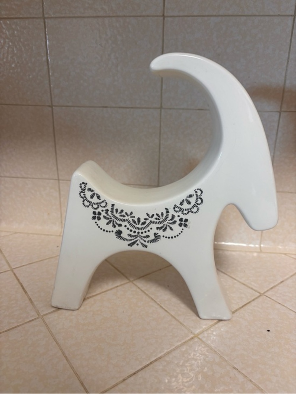 IKEA White Winter Ceramic Goat Ram with Black Design Tall Statue Figurine